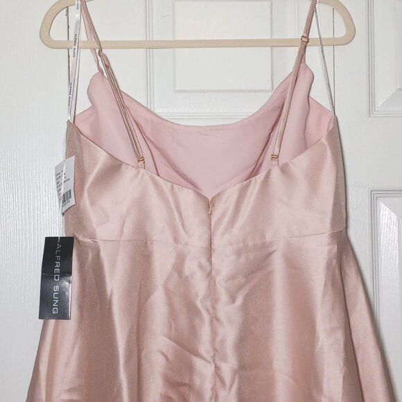 NEW Alfred Sung Spaghetti-Strap Satin Midi Dress Cameo/Blush‎ Pink Size 14 D799 - Picture 7 of 15